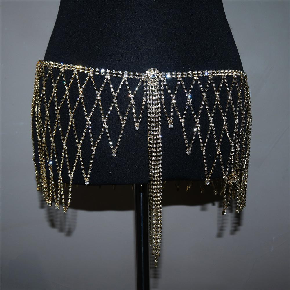 

European And American Fashion Accessories, Sexy Hollow Rhinestone Skirt, Tassel Full Diamond Body Chain Women S Body Chain золотой