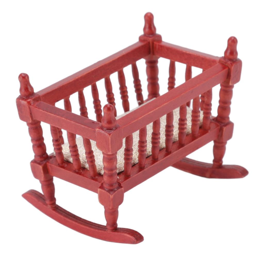 Miniature Baby Crib Safe Exquisite Glossy Vivid Red Wooden Doll House Crib for 1:12 Dollhouse