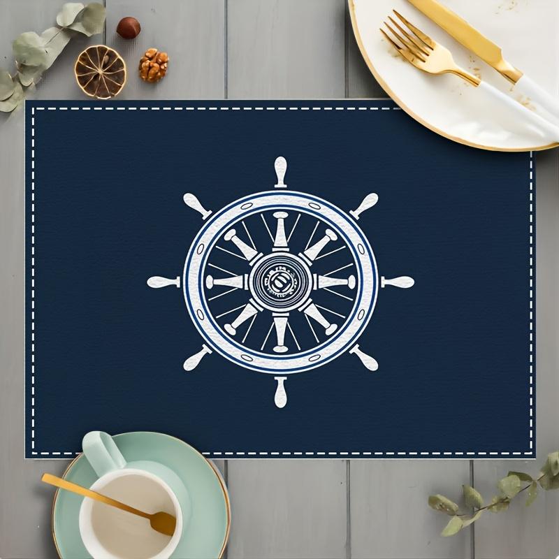 

4/6/8pcs Nautical Ship Wheel Place Mats Set Of 4 Marine Style Linen Table Mats For Coastal Kitchen 4Pcs-30X45cm(12X18in