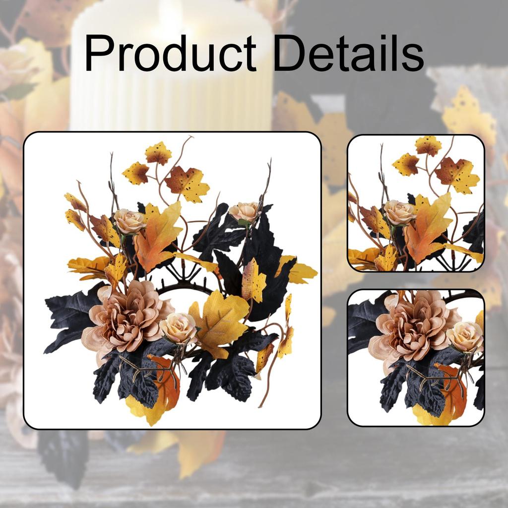 Thanksgiving Candle Ring Pillar Candle Holder Rustic Mini Autumn Wreath Ornament Garland for Bar Fall Harvest Farmhouse Wedding