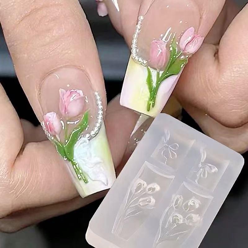 Nail Mold Silicone Nail Art Decorations Diy Flower Tulip Design Nail Art Template Stereoscopic Manicure Tools