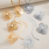 2-piece elegant multi petal flower imitation pearl earring ring, long snake bone chain pull-out necklace, women's jewelry