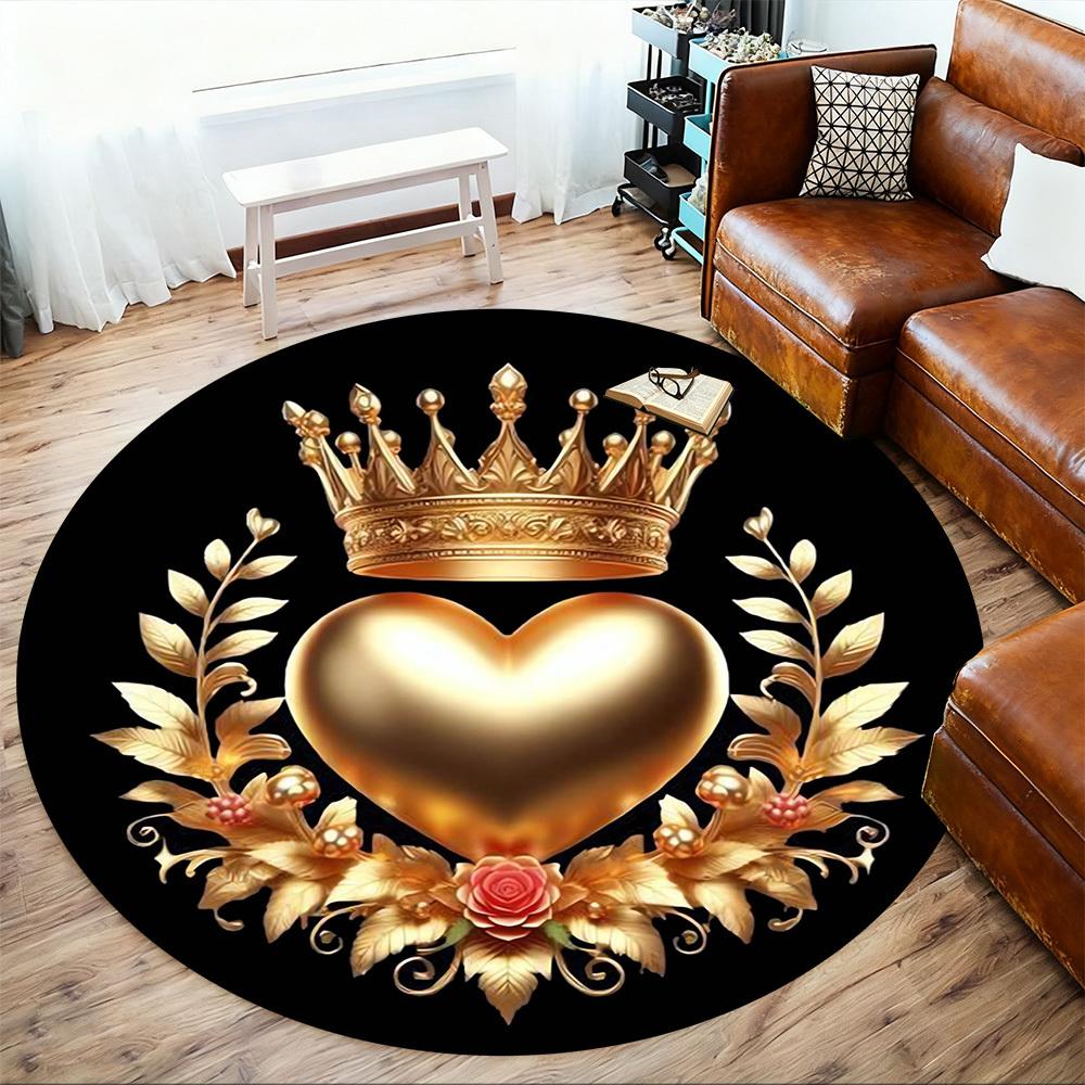 1pc Heart Crown Round Chair Mat Area Rug - Non-Slip, Floor Mat for Office, Bedroom, and Indoor Decor -1002208