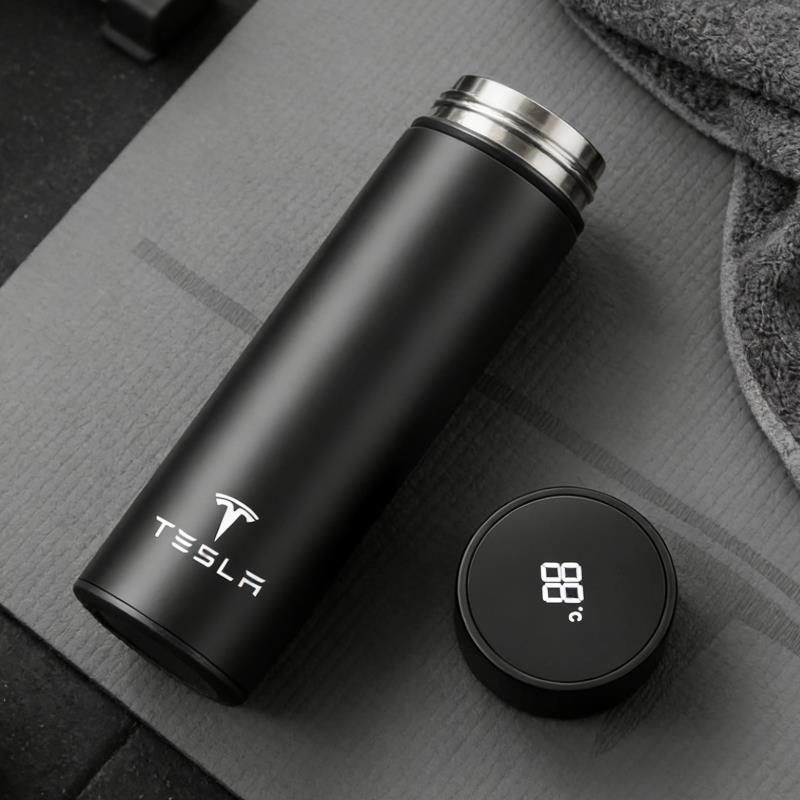 PKWYZ1 Sports Water Cup Intelligent Temperature Thermos Bottle Tesla Car Insulated Cup Stainless Steel Thermal Mug VacuumFlasks sticker