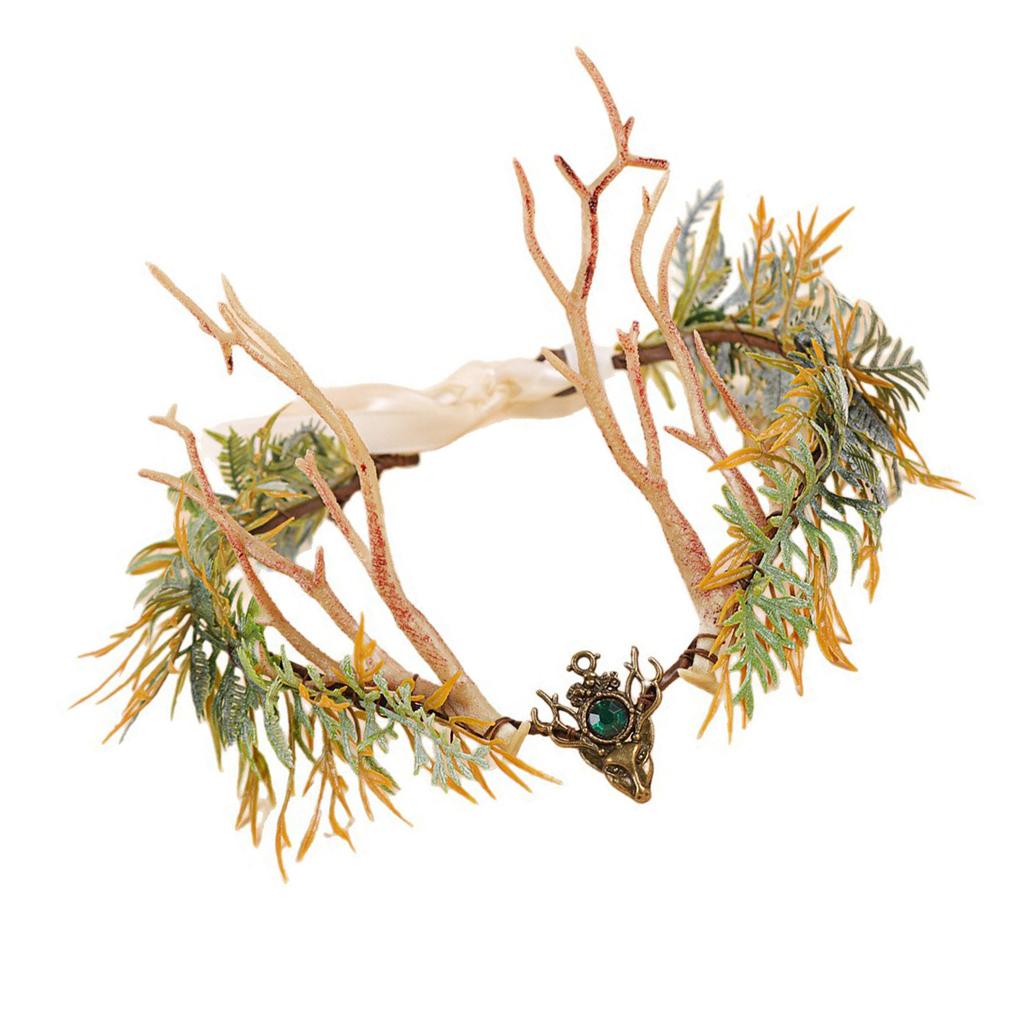 Natural Elf Forest Theme Headpiece With Realistic Twigs And Plastic Grass For Outdoor Party Photography Costume Props