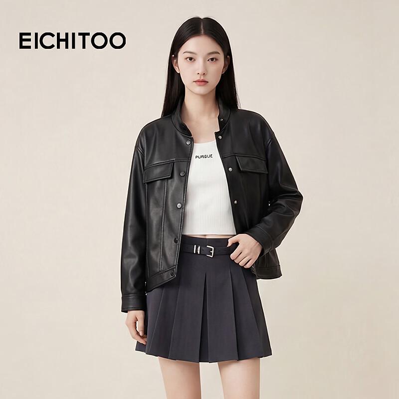 EICHITOO Women s PU Leather Moto Jacket S