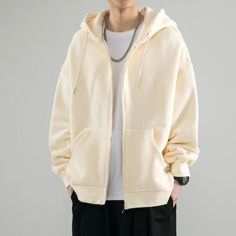 Men Oversized Full Zip Hoodie Solid Color Casual Long Sleeve Drawstring Hooded Sweatshirt With Pocket Loose Fit Streetwear Jacket