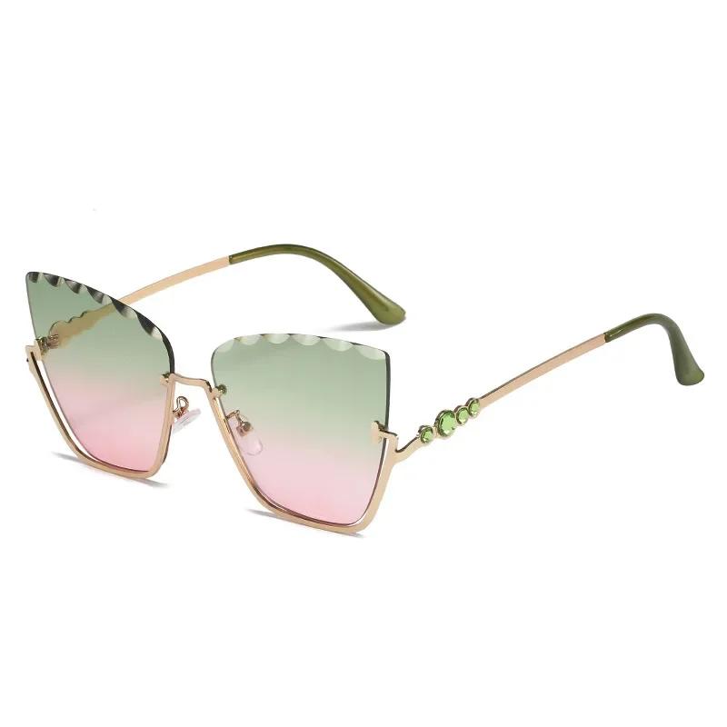 New Fashion Cat Eye Sunglasses Brand Designer Women Half-Frame Metal Sun Glasses Luxury Lady Uv400 Shades Eyewear