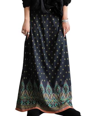 Antiqua Ethnic Print Long One Size Black Women's Skirt, PA-03824, 05,