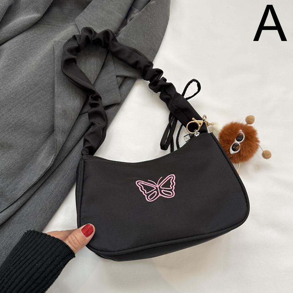 Fashionable Armpit Bag For Women Embroidery Butterfly Bag Bow Y2k-Style Bag Shoulder Makeup Lip E7T4