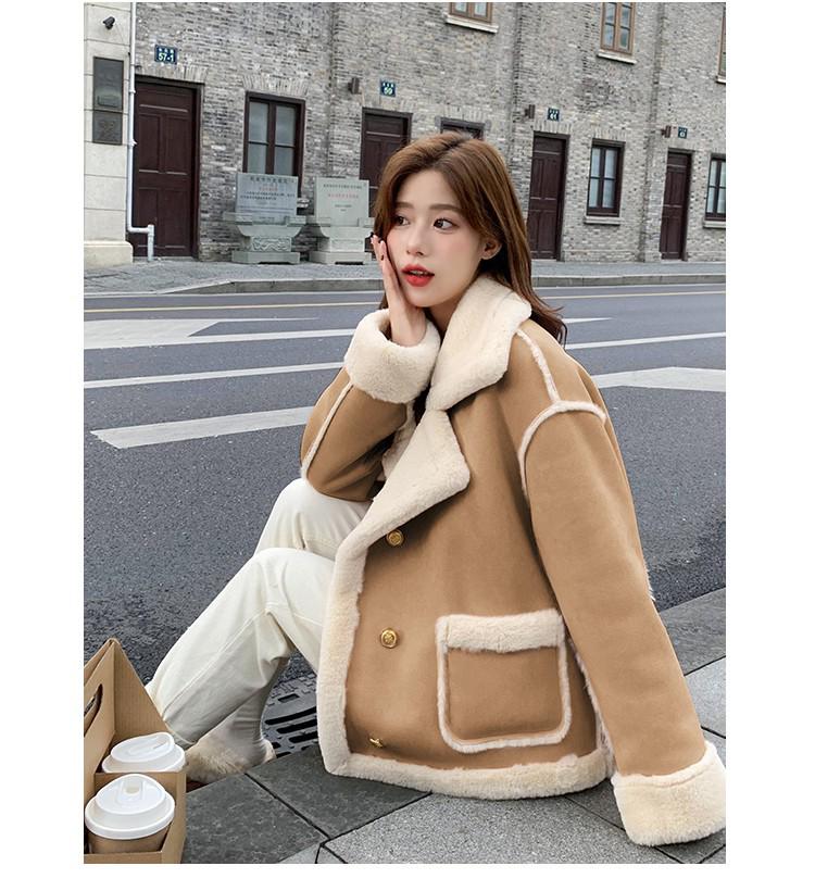 

Екологічне плюшеве пальто з овечої вовни: Теплий, Універсальний, Осінньо-Зимовий Стійкий Комір Small