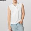 INCERUN Men Lapel V Neck Sleeveless Casual Front Cross Texture Tank Tops