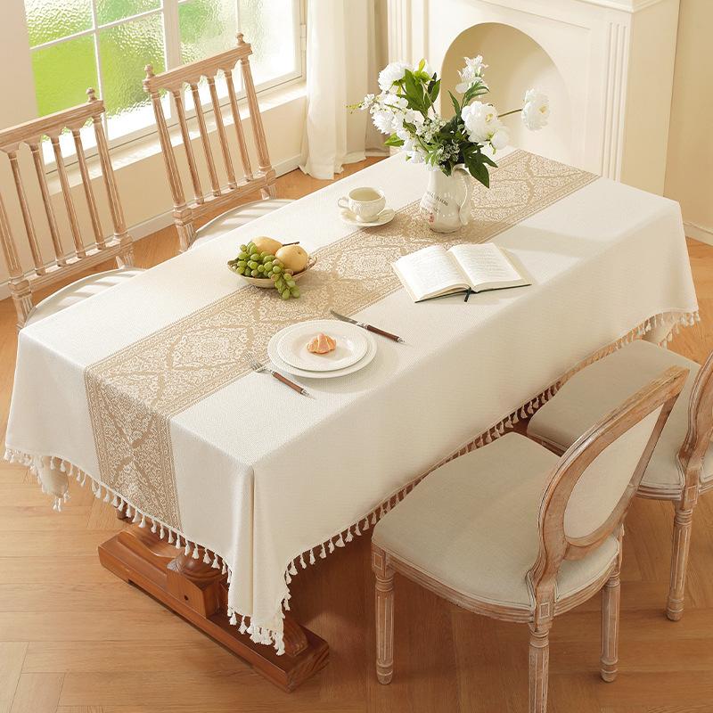 Nordic Light Luxury Tablecloth Imitation Cotton And Linen Fringed Long Dining Table Cloth Coffee Table Christmas Dust Tablecloth Mat