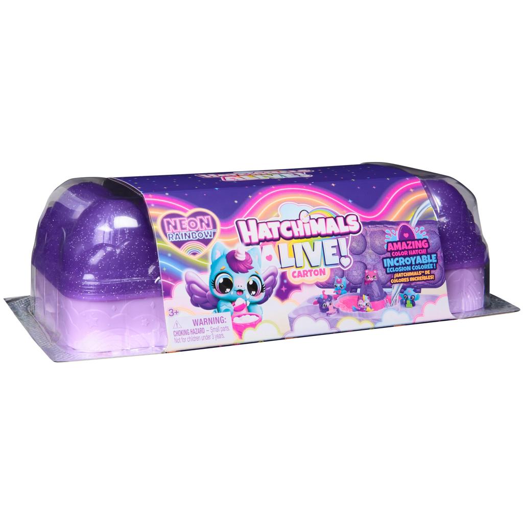 Hatchimals Alive, Neon Rainbow Egg Carton Toy with 5 Minifigures, Color Reveal Eggs & 11 Accessories, Kids Toy for Girls & Boys Ages 3+