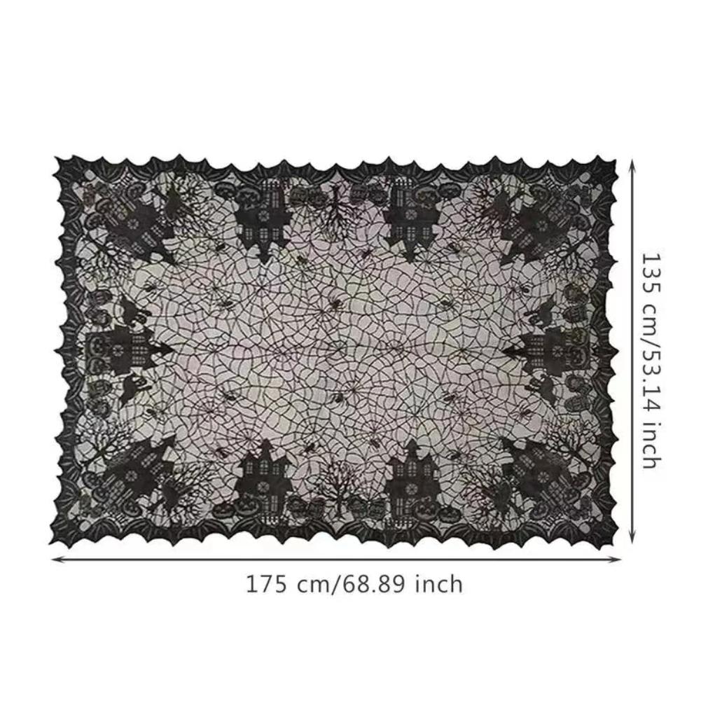 1 Pcs of Halloween Lace Tablecloth Spider Web Skull Pattern Rectangular Shape for Party Decoration Haunted House Pumpkin Design