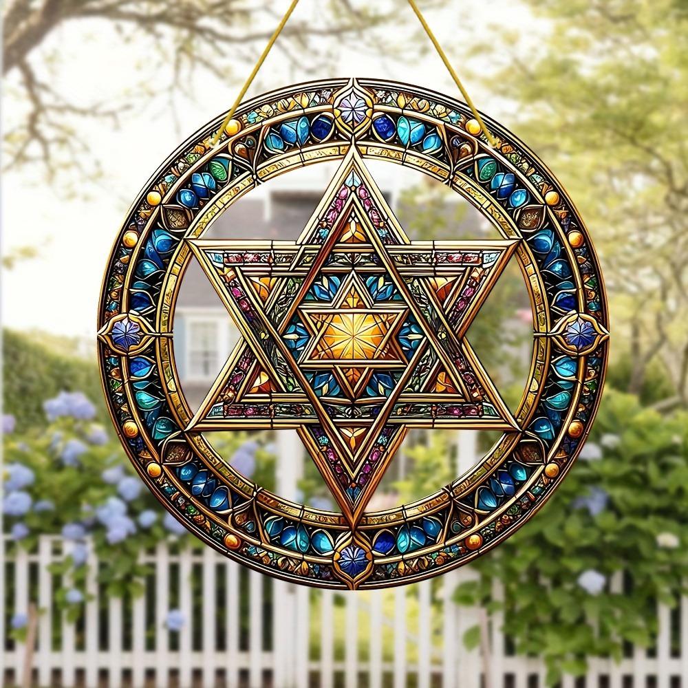 

Radiant Star of David pendant, a colorful light catcher for Hanukkah decor and Je home gifts. чистый