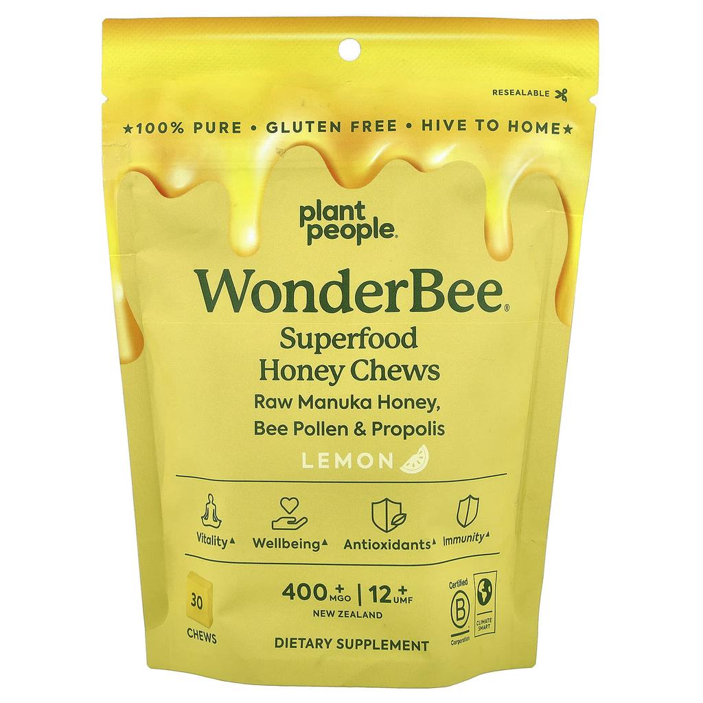 Plant People, wonderBee®, Superfood Honey Chews, Lemon, MGO 400+, 30 Chews