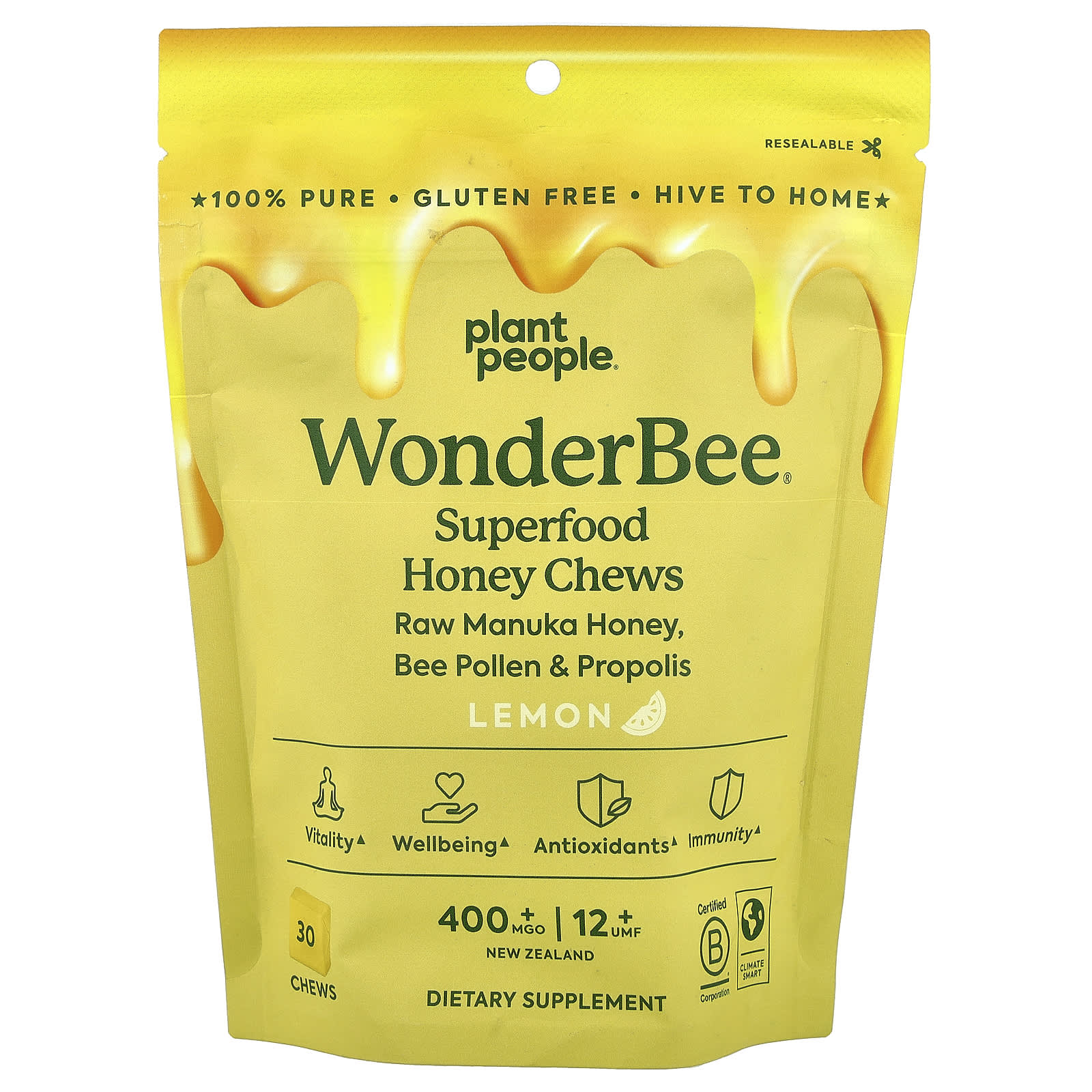 

Wonderbee®, Superfood Honey Chews, Lemon, Mgo 400+, 30 Chews
