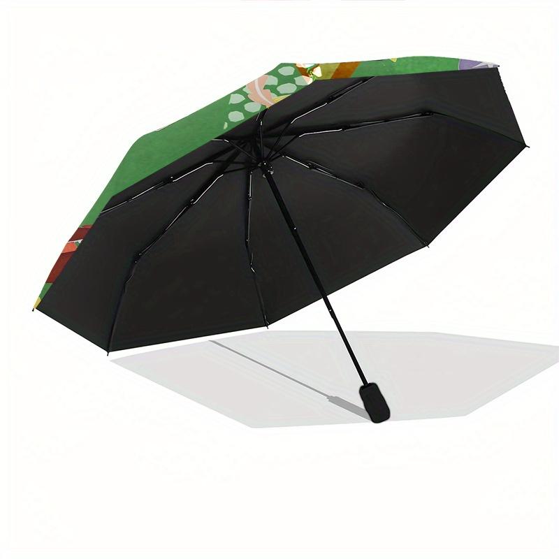 Chip and Dale Automatic Folding Umbrella - Simple 8-Rib Design, Bright Cartoon Pattern, Durable Iron Frame, Suitable For Travel, Outdoor, Be