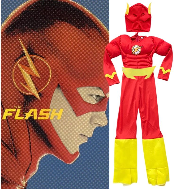The Movie Flash Muscle Cosplay Costume Set Kids Halloween Party Prop Fans Gifts