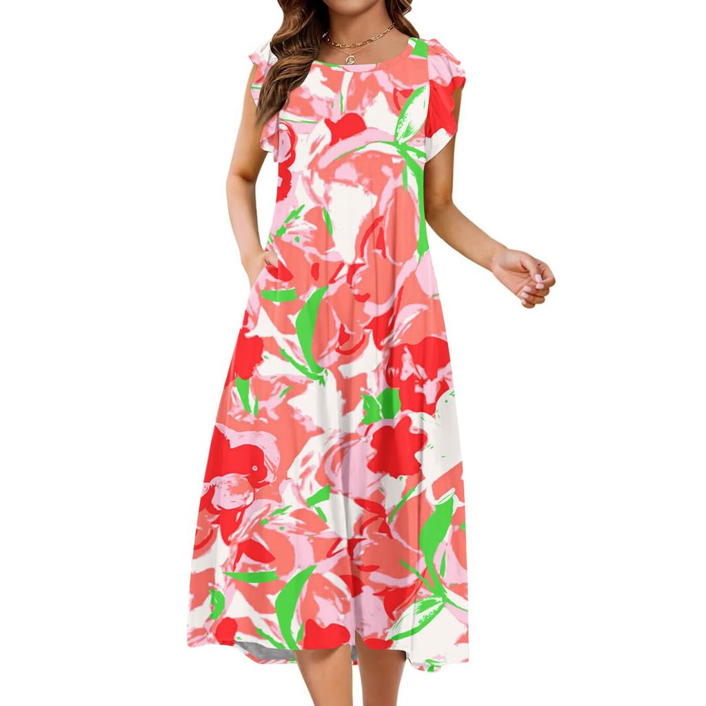 Women's One-piece Short Sleeve Flared Sleeve Loose Casual Round-neck Dress