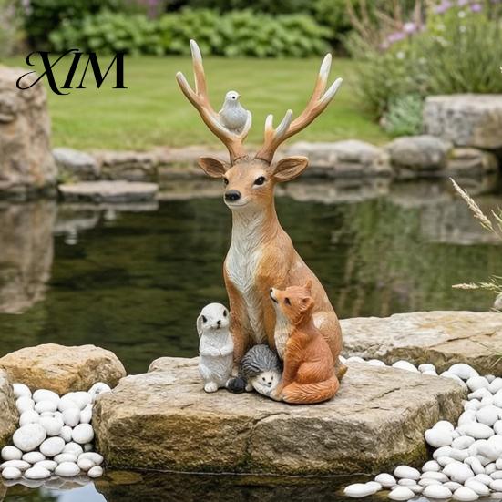 Resin Elk Rabbit Hedgehog Fox Figurines Forest Deer Small Animal Statue, Figurine with Stable Base Exterior Yard Decor Hedgehog, Outdoor Waterproof