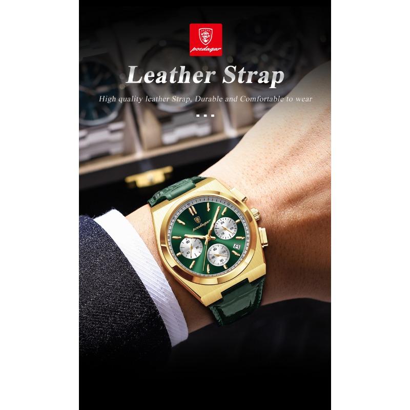 POEDAGAR Orologio da uomo di lusso alla moda Impermeabile Luminoso Cronografo Data Quarzo da polso Moda Sportivo Pelle Orologi