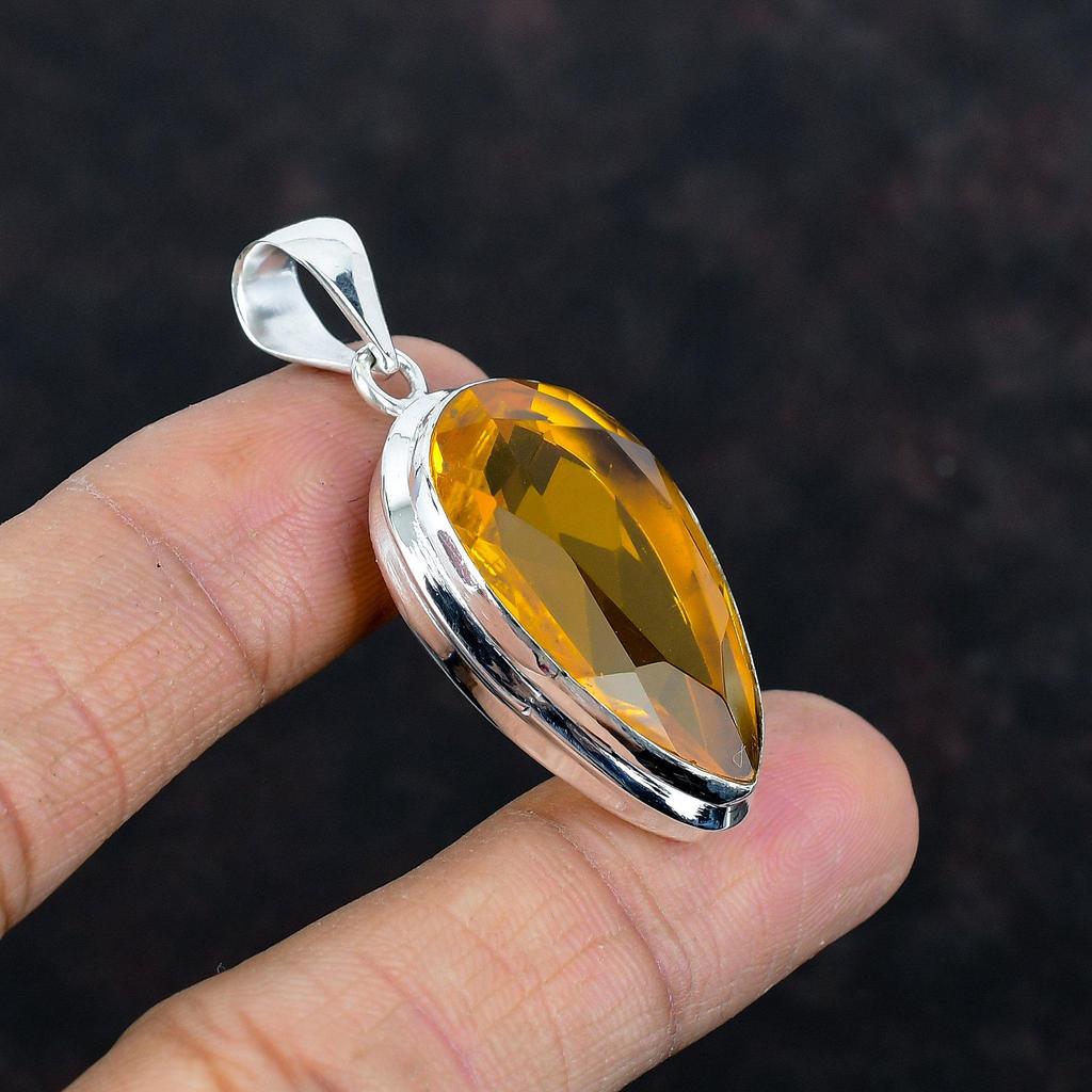 Faceted Citrine Pendant Genuine Gemstone Pendant Unique Jewelry 925 Sterling Silver Pendant Handmade Pendant Silver Jewelry Engagement Gifts
