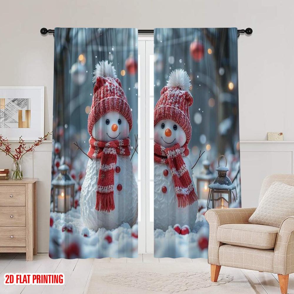 2pcs 2D flat printing Christmas Curtain Christmas snowman3 100% Polyester Without Electricity Party & Holiday Decor Use for