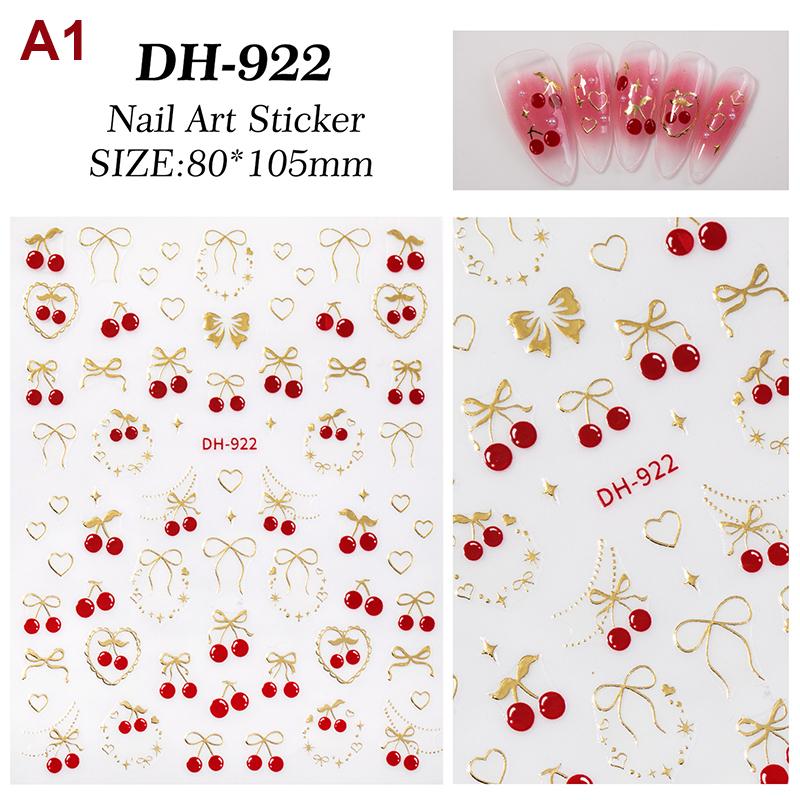 Fresh Sweet Fruits Strawberry Cherry Bowknot Love Heart Bow 5D Nail Art Stickers Self Adhesive Decorations Nail Manicure Decal