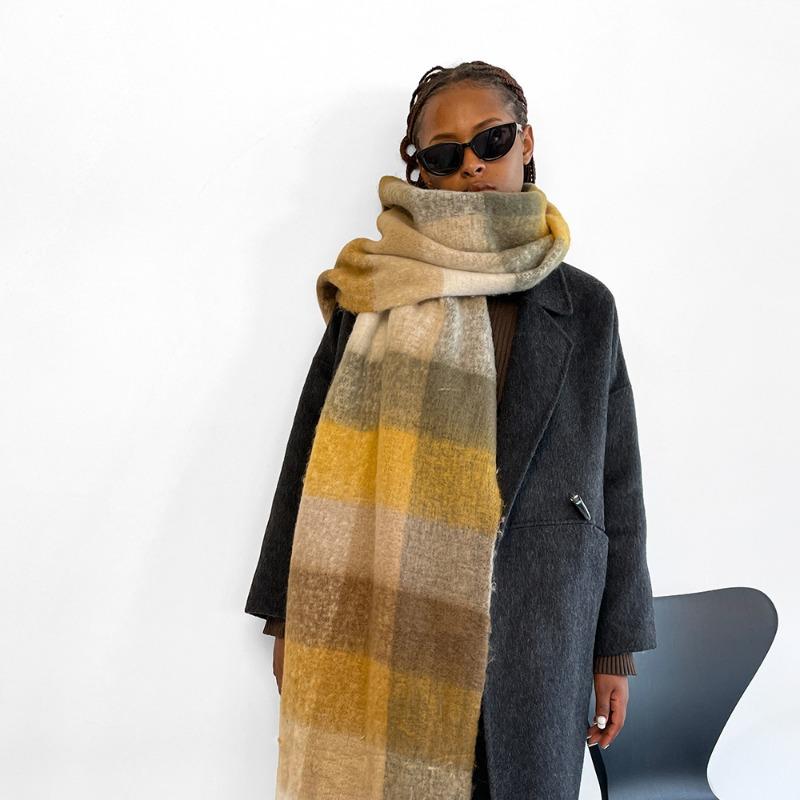 Color Plaid Scarf Women's Winter Warm Scarf Mohair Thickened Long Scarf Hot Shawl
