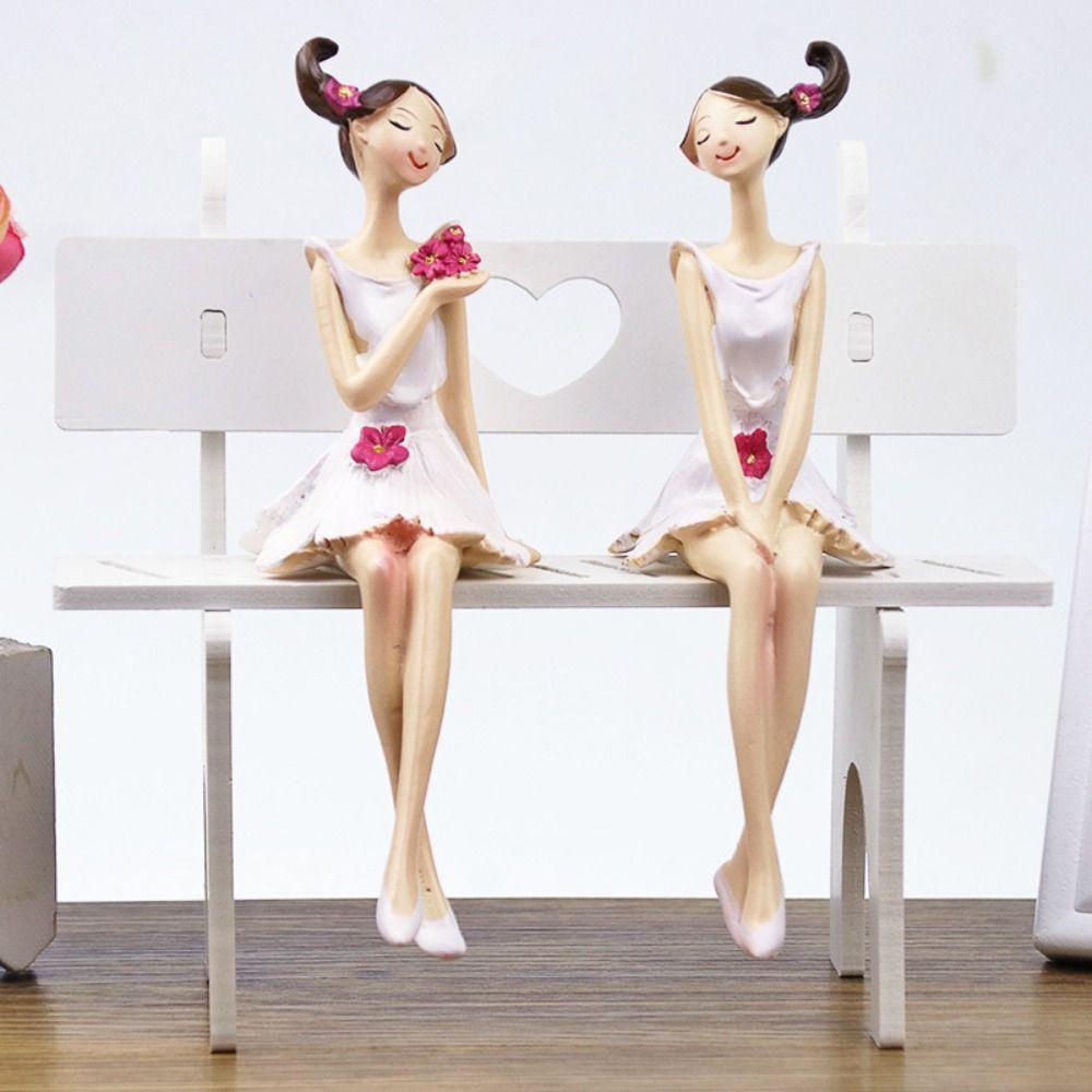2pcs/set Nordic Angel Girl Figurines Angel Girl Resin Craft Sisters Flower Girl Ornament Standing Position Sitting Position