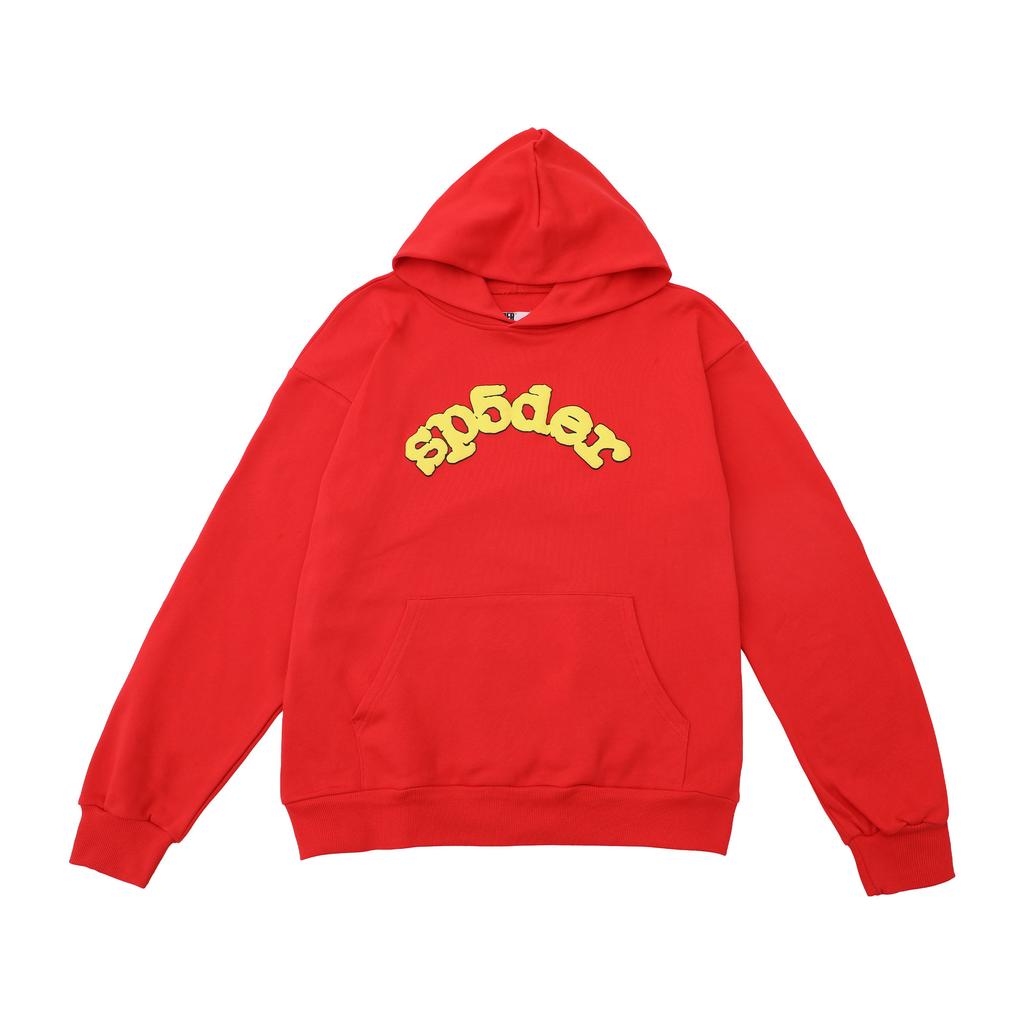 A high-quality SP5DER spider web foam printed hoodie, European and American large-size loose sweater.