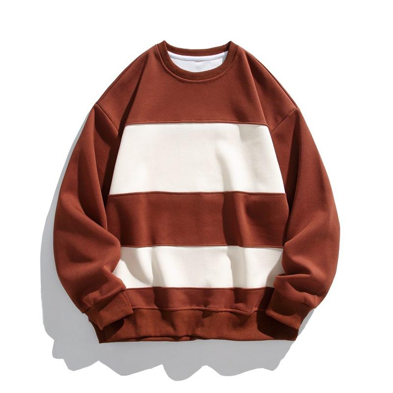 

Весна и осень, новый мужской корейский стиль, полосатый контрастный цвет, толстый длинный рукав, круглый вырез, модный стильный топ для пары 3XL