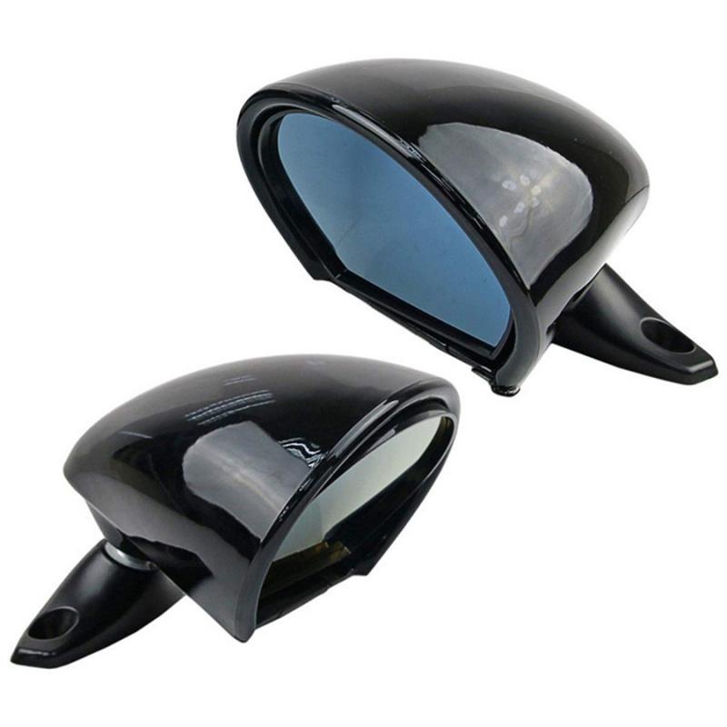 California Style Classic Car Door Wing Side View Mirrors Black Shell Blue Glass
