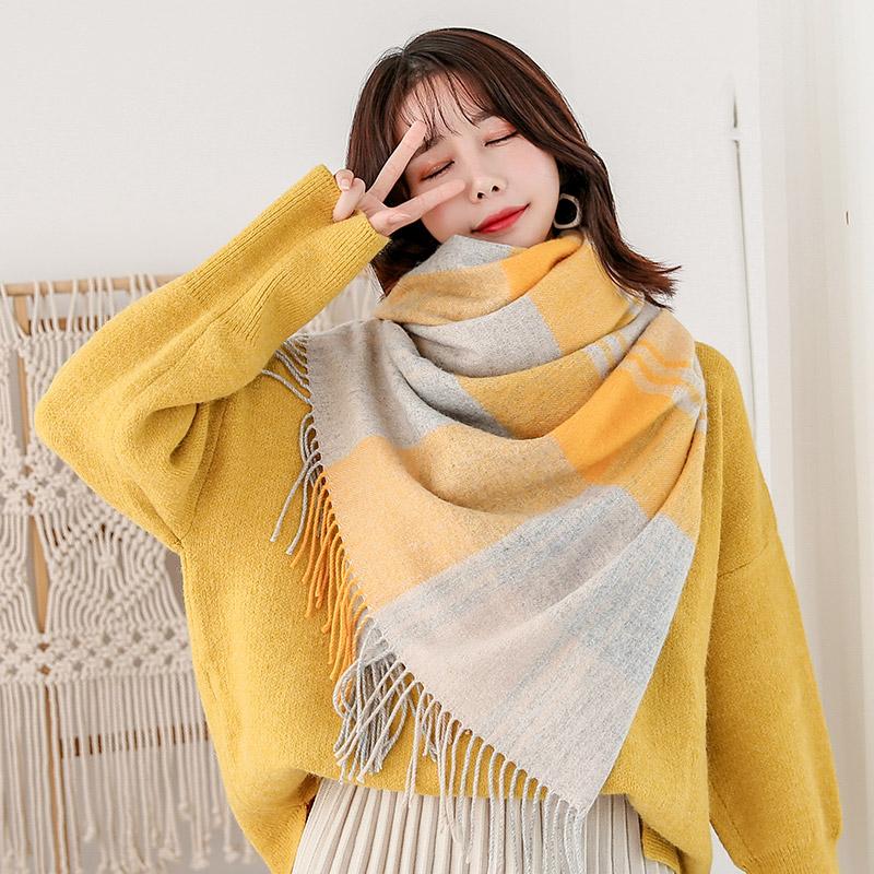 Large Plaid Wool Scarf for Women Koream Autumn Warm Shawls and Wraps Pashmina Winter Wool Scarves Blanket Echarpe Stole Ladies