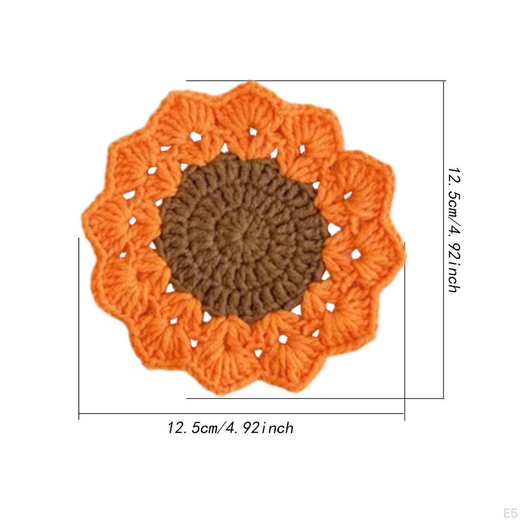 Crochet Coaster Coffee and Tea Flower Shape Round Woven Funny Gift Non Slip Decoration Cup