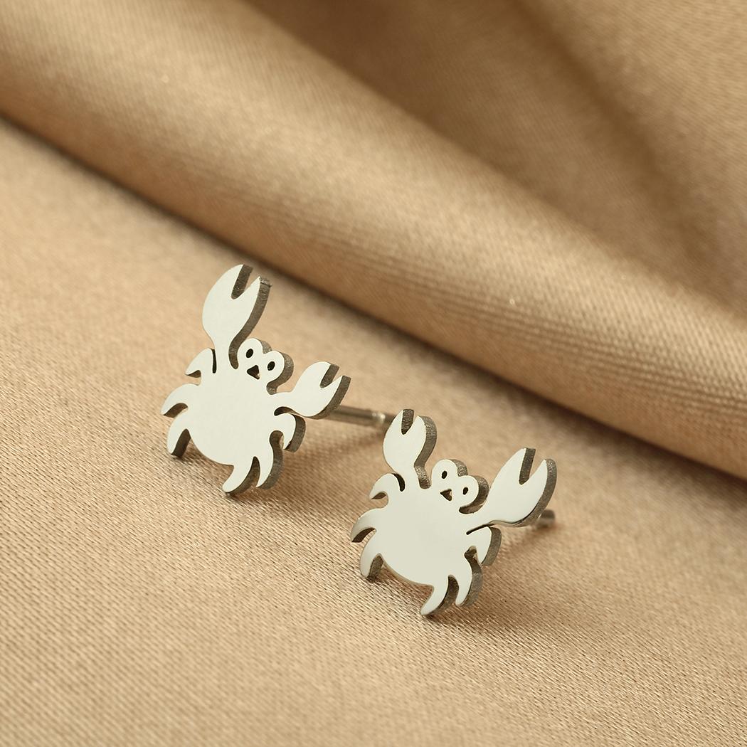 

Kinitial Laser Engraved Fashion Stainless Steel Earrings Crab Studs Earrings, Animal Love Gift Anniversary срібний