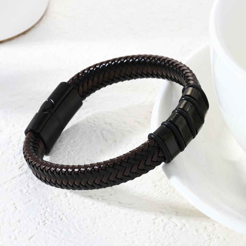 Antistatisches Armband Herren Edelstahl Leder Stahlfarbe Neuer Vintage-Stil Magnetisches Gewebtes Armband