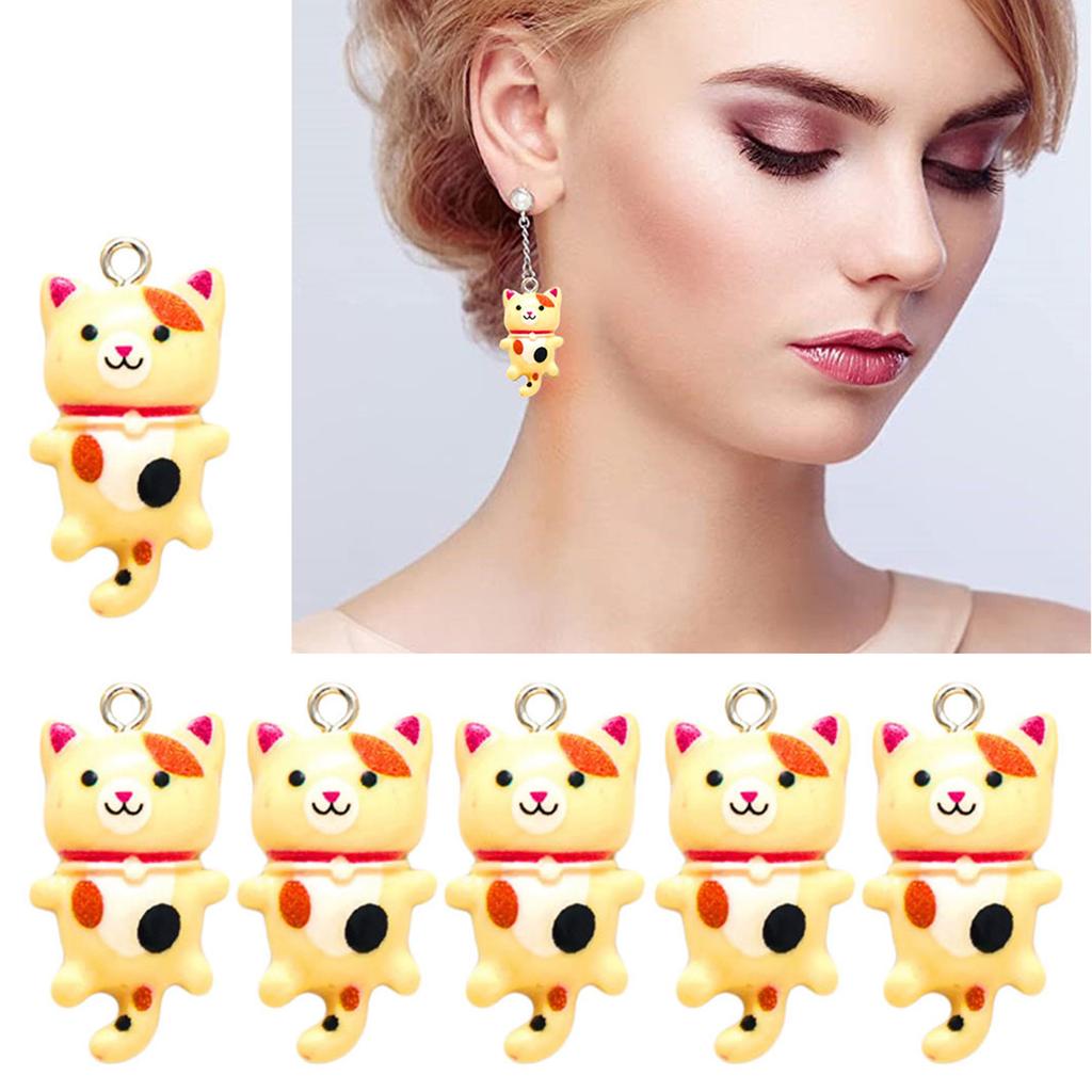 Handmade Resin Cat Figurine Set Captivating Cartoon Cat Pendant DIY Resin Cat Figurine with Customizable Colors