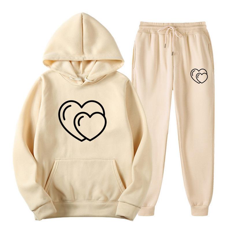 Men's Women's Plus Velvet Hoodie Set Sports Leisure Fashionable Printed