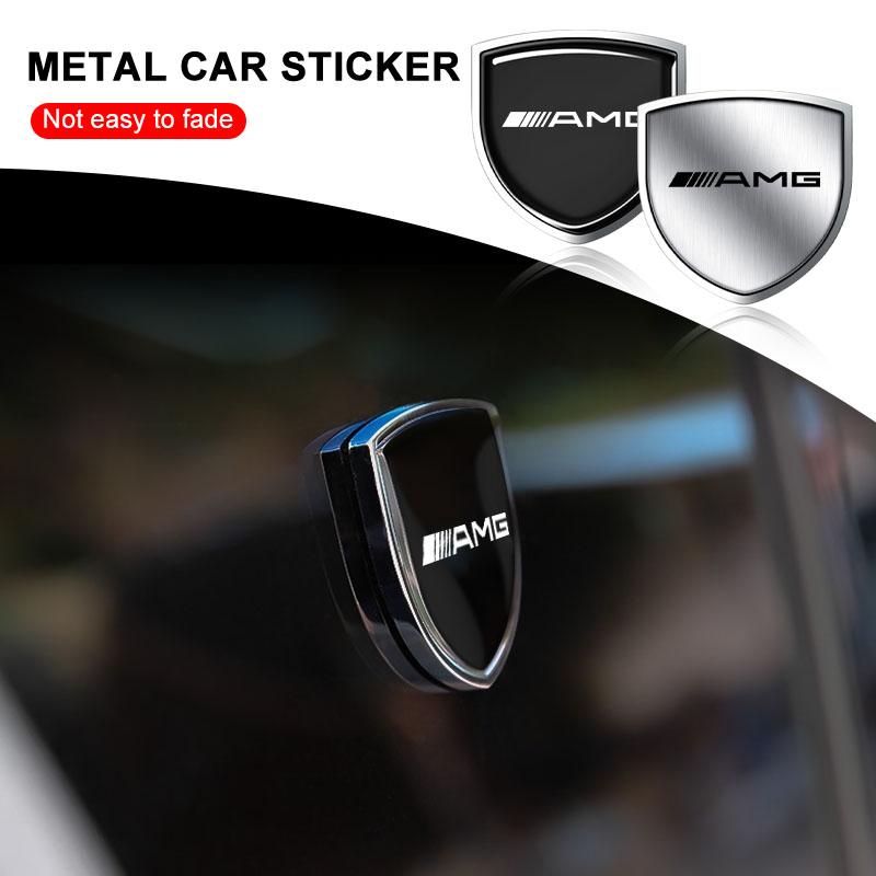 IJZN6 3D Metal Auto Door Shield Emblem Badge Car Body Sticker For Mercedes Benz AMG W205 W218 W177 V177 W176 W169 A B C E Class GLA