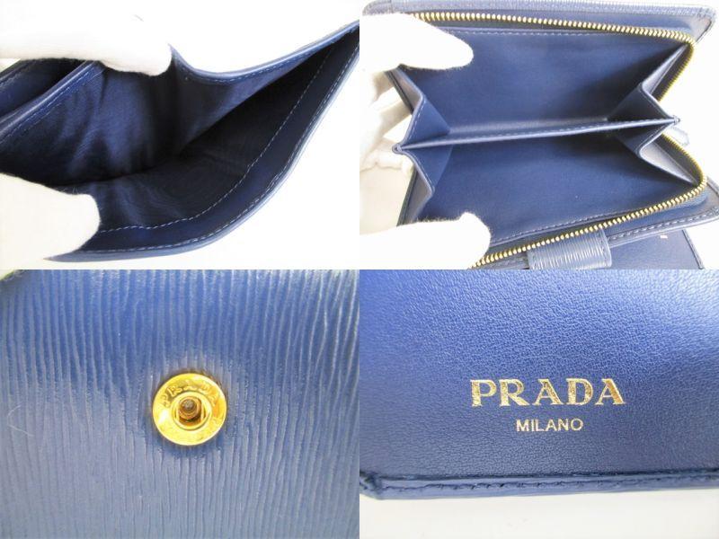 Authentic PRADA Saffiano Blue Leather Bifold Wallet Compact Wallet #8777  Open Box