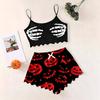 Women's Halloween Pajama Set with Vintage Floral Print Sleeveless Cami Top and Shorts Sleepwear