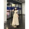 Coffee break bubble sleeve dress women's summer new small waist temperament floral dress