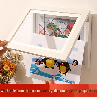 Cornice Portafoto Artistica Intercambiabile per Bambini con Copertina Flip Magnetica A4 per Premi e Certificati - Finitura Legno