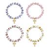 Women Bracelet Blue White Ceramic Beads Decor Elastic Rope Bracelet with Stainless Steel Charm Wristwear Jewelry Accessory