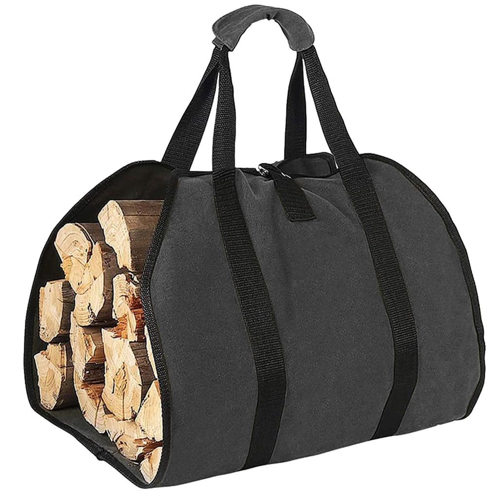 Robuste, gewachste Canvas-Tragetasche für Brennholz mit Griffen – ideal für Kamin, Feuerstelle und Camping.