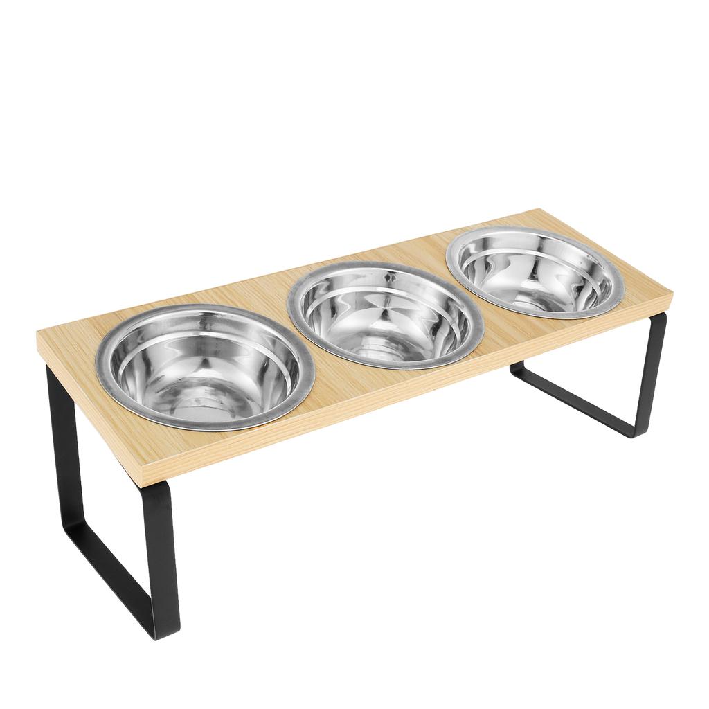 Elevated Pet Feeding Bowl 15° Tilted Cat Food and Water Bowl Stand with 3 Stainless Steel Bowls Dog Feeder Stand Pet Supplies