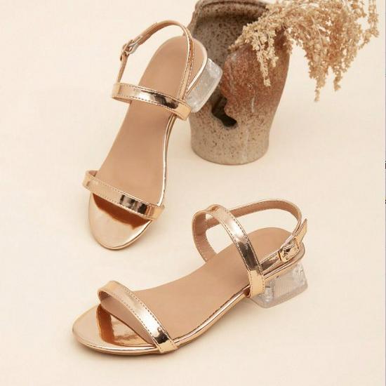 2025 Stylish Girls' One-Strap Crystal Heeled Sandals - Simple & Comfortable Patchwork Design